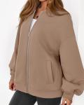 KIRUNDO Women's Oversized Zip-Up Sweatshirt Jacket
