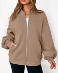 KIRUNDO Women's Oversized Zip-Up Sweatshirt Jacket
