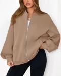 KIRUNDO Women's Oversized Zip-Up Sweatshirt Jacket