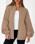 KIRUNDO Women's Oversized Zip-Up Sweatshirt Jacket