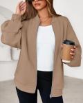 KIRUNDO Women's Oversized Zip-Up Sweatshirt Jacket