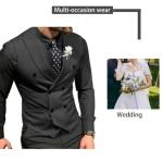 Mcoskly Men's Double Breasted Suit Vests, Casual Business Vests, Slim Fit Waistcoat,for Wedding Groom Dating,Black,S
