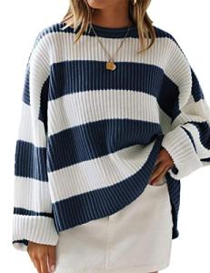 ZESICA Women's Oversized Striped Knit Pullover Sweater