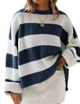 ZESICA Women's Oversized Striped Knit Pullover Sweater