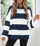 ZESICA Women's Oversized Striped Knit Pullover Sweater