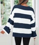 ZESICA Women's Oversized Striped Knit Pullover Sweater