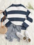 ZESICA Women's Oversized Striped Knit Pullover Sweater