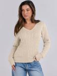 Womens V Neck Cable Knit Sweater for Fall