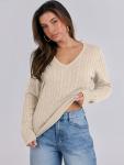 Womens V Neck Cable Knit Sweater for Fall