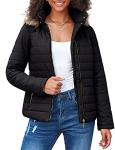 Vetinee Women’s Black Hooded Faux Fur Parka Jacket