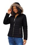 Vetinee Women’s Black Hooded Faux Fur Parka Jacket