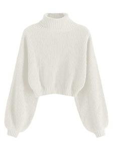 ZAFUL Women's White Cropped Turtleneck Sweater