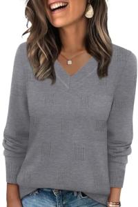 Trendy V Neck Grey Cashmere Sweater for Women