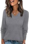 Trendy V Neck Grey Cashmere Sweater for Women