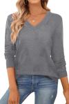 Trendy V Neck Grey Cashmere Sweater for Women