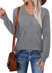 Trendy V Neck Grey Cashmere Sweater for Women