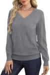 Trendy V Neck Grey Cashmere Sweater for Women