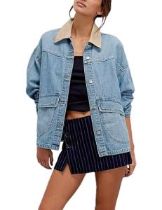 Women's Oversized Denim Jacket with Contrast Trim