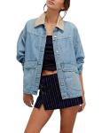 Women's Oversized Denim Jacket with Contrast Trim