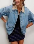 Women's Oversized Denim Jacket with Contrast Trim