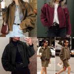 Xunger Women's Oversized Faux Suede Bomber Jacket