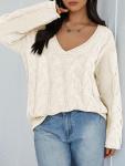 Cozy Oversized V Neck Cable Knit Sweater