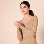 Women's Lightweight Long-Sleeve V-Neck Sweater - Camel
