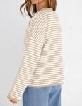 Beige Striped Long Sleeve Cardigan for Women