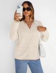 Beige Striped Long Sleeve Cardigan for Women