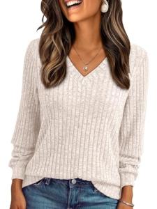 AUTOMET Women's V Neck Long Sleeve Sweater Top