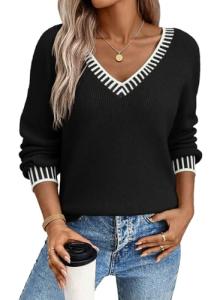Dokotoo Women's Casual V Neck Knit Sweater