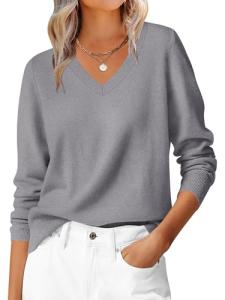 ANRABESS Women's Soft V-Neck Long Sleeve Sweater