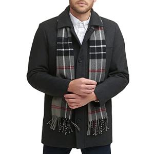 Dockers Men's Charcoal Wool Blend Coat with Scarf