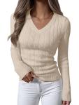 ANRABESS Women's Cable Knit V-Neck Pullover Sweater