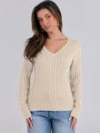ANRABESS Women's Cable Knit V-Neck Pullover Sweater