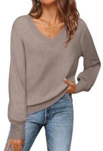MEROKEETY Women's V Neck Fall Knit Pullover