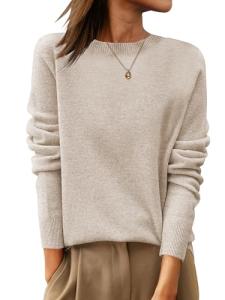 ANRABESS Women's Wool Crewneck Sweater - Apricot