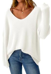 Women's Oversized Off-The-Shoulder V-Neck Sweater