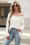 Women's Oversized Off-The-Shoulder V-Neck Sweater