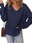 Dokotoo Women's Oversized V-Neck Knit Sweater