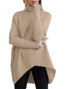 Womens Oversized Turtleneck Cozy Knit Sweater