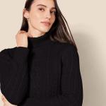 Women’s Plus Size Black Cable Knit Turtleneck Sweater