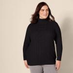 Women’s Plus Size Black Cable Knit Turtleneck Sweater