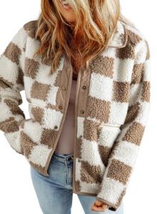 Women's Lightweight Oversized Sherpa Plaid Jacket