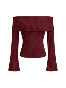 Red Off The Shoulder Knit Top for Women