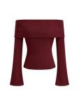 Red Off The Shoulder Knit Top for Women