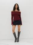 Red Off The Shoulder Knit Top for Women