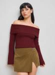 Red Off The Shoulder Knit Top for Women
