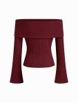 Red Off The Shoulder Knit Top for Women
