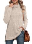 Plus Size Women's Warm Oatmeal Turtleneck Sweater